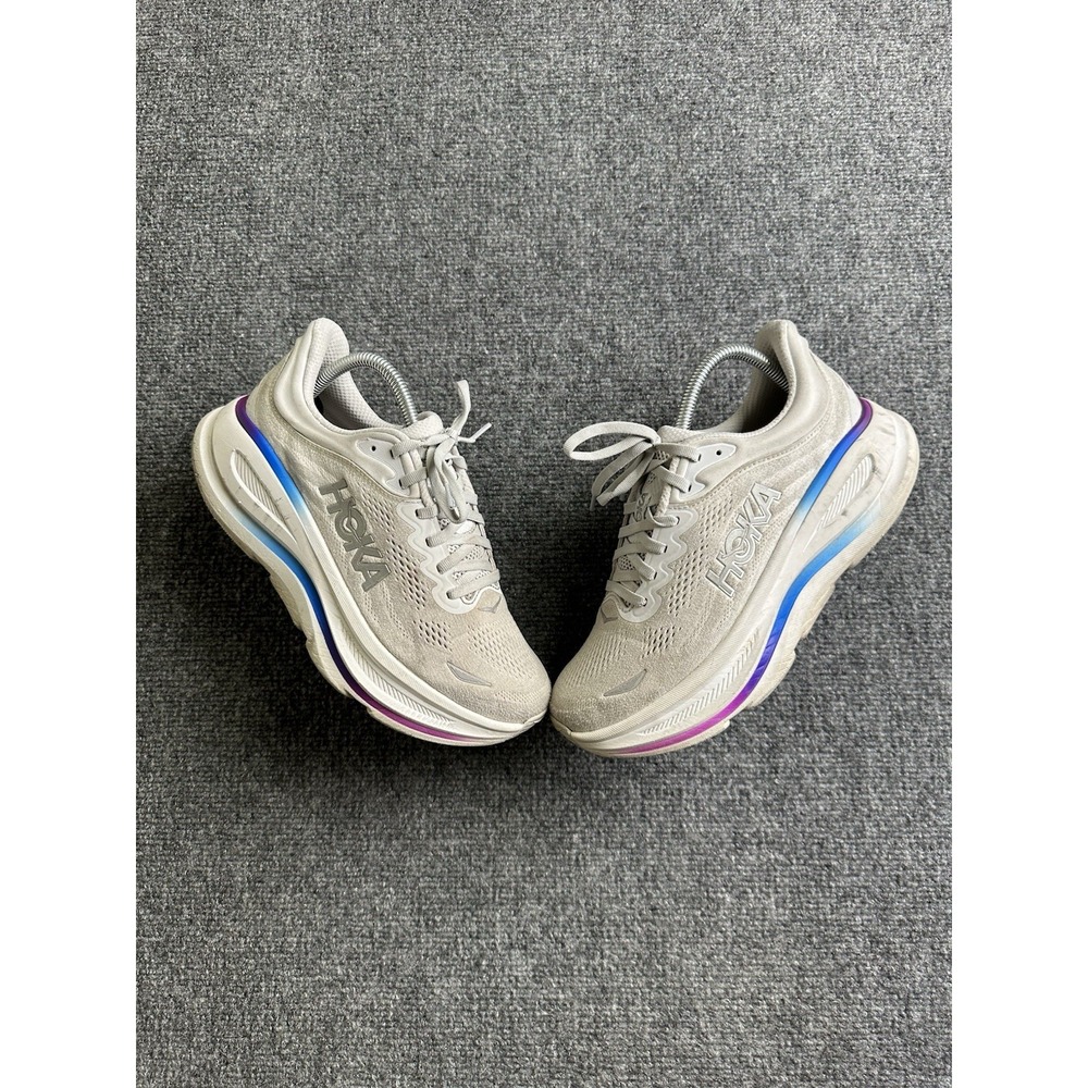Womens Hoka Bondi 9 White Blue Purple Running Shoes B Width, Size 9B